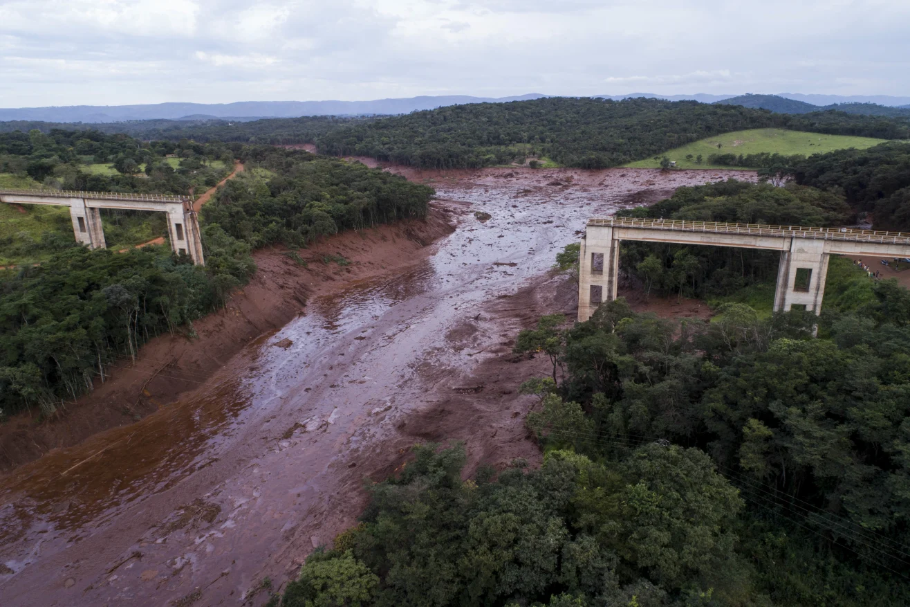 Aerial view of a Brazilian dam collapse area